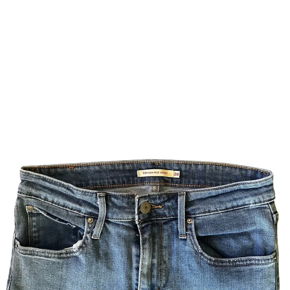 Levi's 721 Medium Wash Raw Hem Blue High Rise Skinny Denim Jeans Women's W28 L32